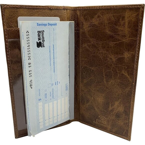 RFID Blocking Checkbook Cover Genuine Leather Protection For Men's - Picture 2 of 6
